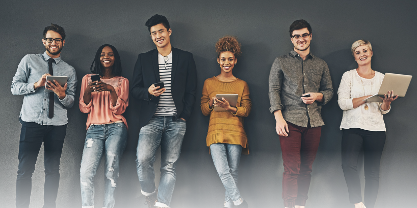 Group of students using electronic devices