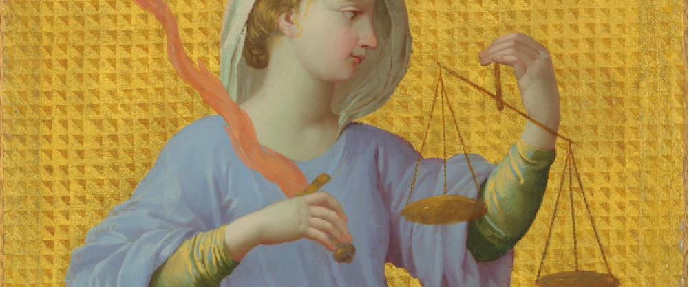Painting of woman holding scales of justice