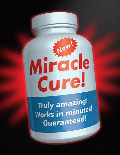 Medicine bottle with 'miracle cure' written on it